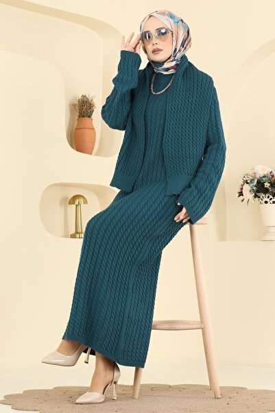 ModaMerve Atkı Detaylı Triko Elbise 2776AYD574-MS Petrol