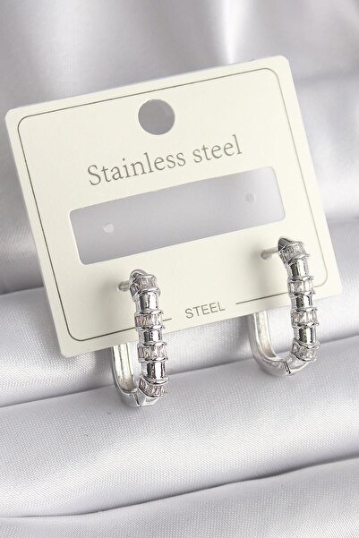 OceanDesign أقراط نسائية من الفولاذ الفضي اللون مرصعة بحجر الزركون - تصميم أن...