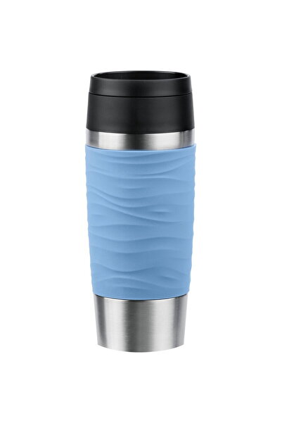 emsa CANĂ DE CĂLĂTORIE Cană termică Waves (albastru deschis/oțel inoxidabil, 0,36 litri)