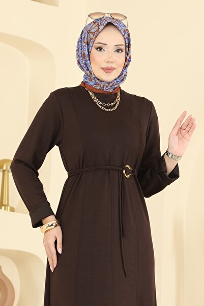 ModaMerve Kemeri Tokalı Modal Elbise 2637MSZ1172-MS Kahve