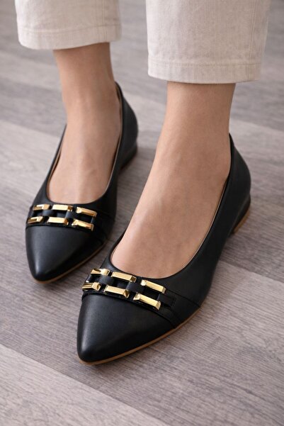 Gönülden Tasarım Comfortable Sole Leather Women's Ballerinas with Steel Buckle