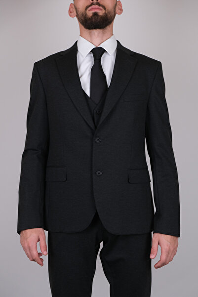 SERKAN SEVİNÇ Slim Fit Erkek Dokulu Yelekli Kışlık Likralı Takım Elbise