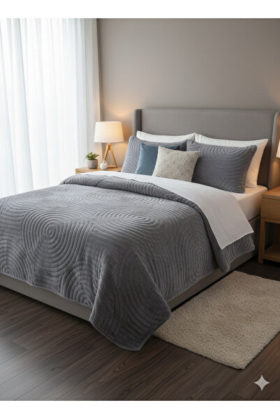 UMITMANIFATURA Gri Renk Polar 240x250 Çift Kişilik Yatak Örtüsü