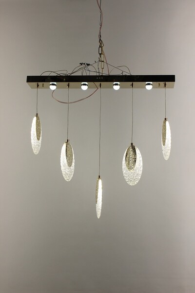 GN GEN AYDINLATMA Premium Altın Kaplama Oval Kristal Panelli 5'li Sıralı Seri...