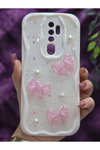 Magic Ring Oppo A5 2020 / A9 2020 Uyumlu Pembe Fiyonk & İnci Detaylı Simli Ep...