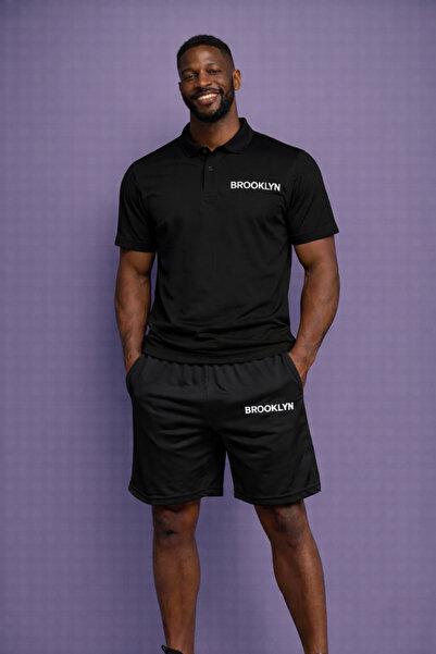 NOFLEN طقم شورت برقبة بولو من بروكلين مطبوع للرجال