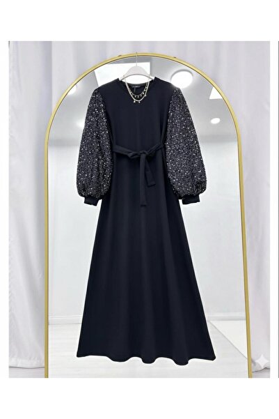 modasindoma γυναικείο φόρεμα με παγιέτες στα μανίκια