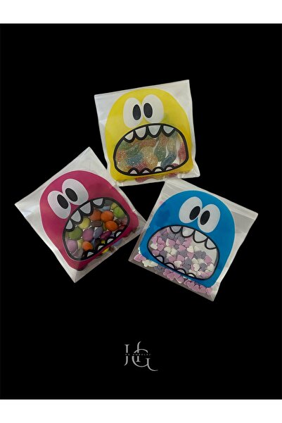 HG AMBALAJ 100 Adet 10*14 Cm Canavar Desenli Bantlı Şeffaf Opp Jelatin Poşet,...