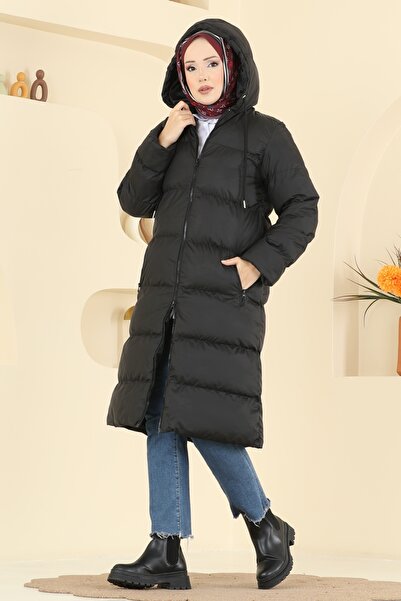ModaMerve Kapüşonu Bağcıklı Şişme Mont 1162YMC1171-MS Siyah