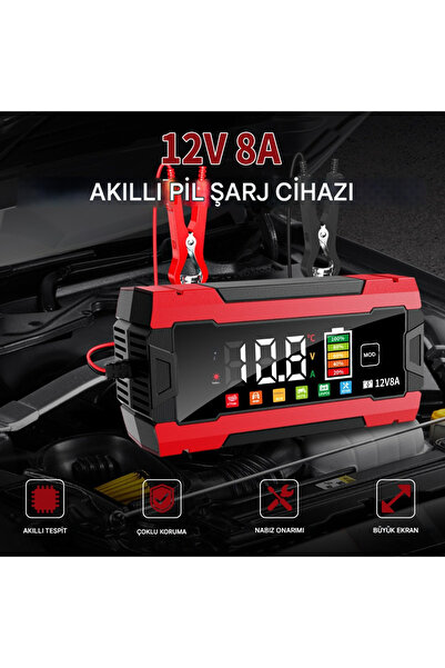 MATECHNO Akıllı Akü Şarj Cihazı Yaz Kış Modlu 12V 8A Dijital Ekranlı Akü Şarj...