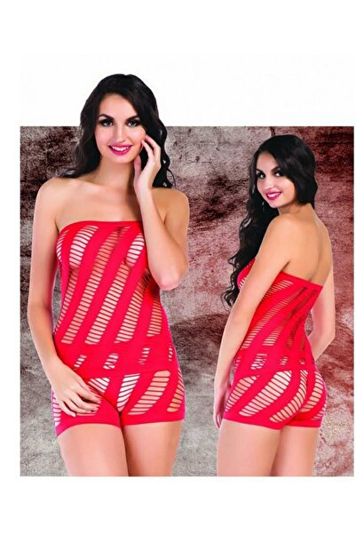 Stylish Short red two-piece lingerie set with a sexy mesh design