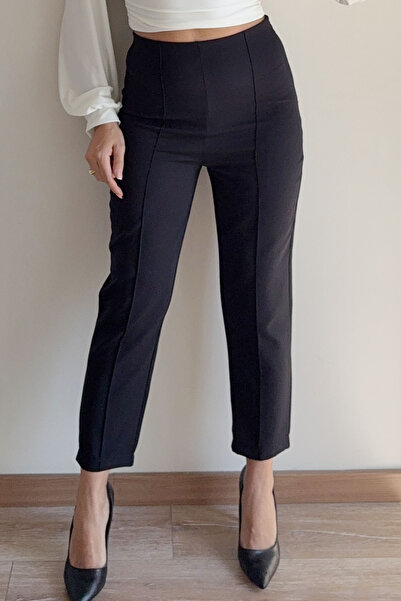 CİDDE Women's High Waist Dabıl Fabric Elastic Waist Side Zipper Front Buttoned Carrot Leg Trousers