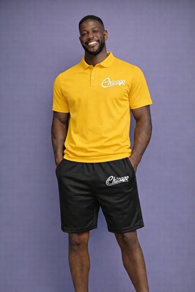 NOFLEN طقم شورت بولو للرجال من شيكاغو مطبوع