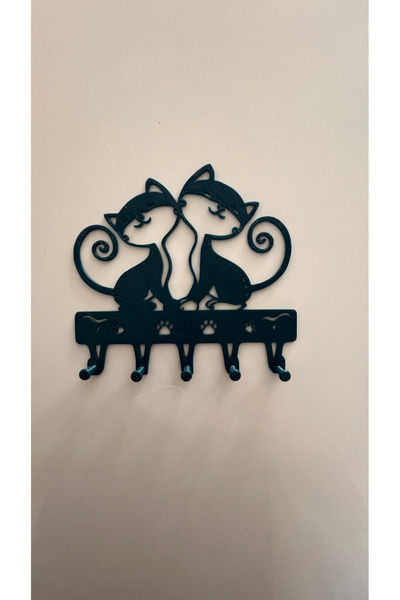 J&K Dizayn Kedi Figürlü Dekoratif Duvar Anahtarlık Askısı - 5 Kancalı Şık Ana...