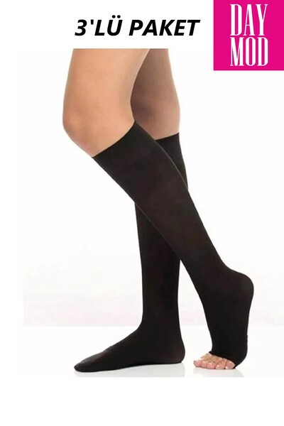Daymod Women's Black Practical Open Toe Knee-Length Ablution Socks 3-Piece