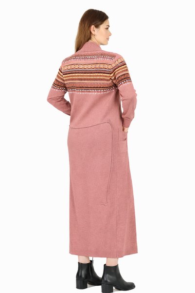 MISSRUBA Women's Dusty Rose Kilim Patterned Long Cardigan - Kh0001