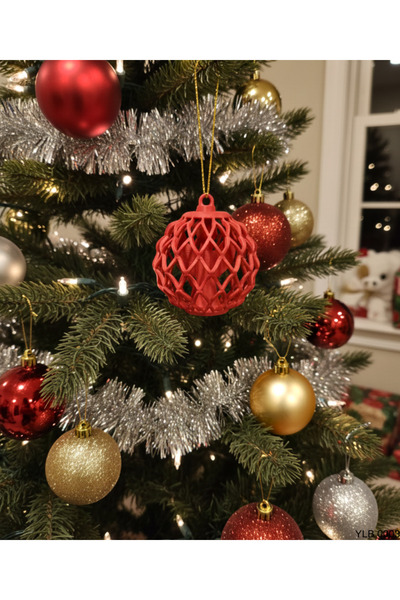 CT STONES Διακοσμητικό Χριστουγεννιάτικο Στολίδι με Κόκκινο Καφασωτό Σχέδιο