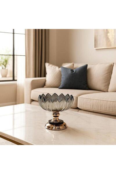 Oss elhetraf طبق قزاز أكرستالي زهري مع قاعدة ذهبية – ديكور طاولات مودرن