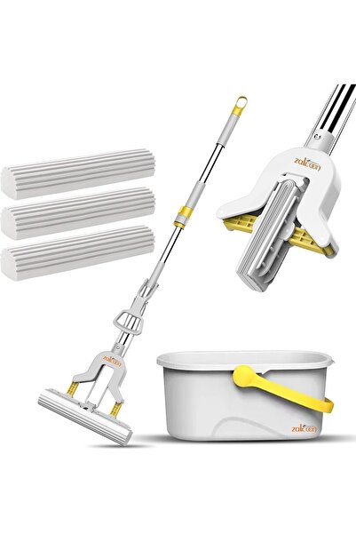 Zalcoon PVA Sponge Mop with Bucket, 3 Extra Ultra Absorbent PVA Sponge Refill