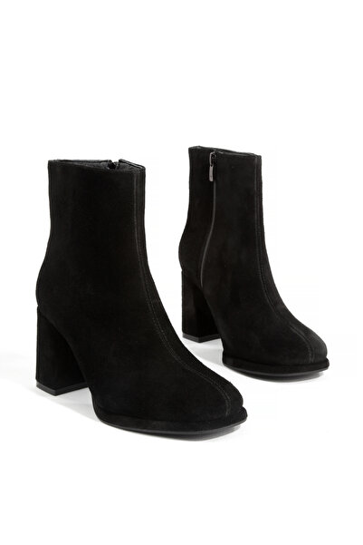 SHOES Sewing and Zipper Detailed Thick Heels Black Suede Women's Stylish Boots