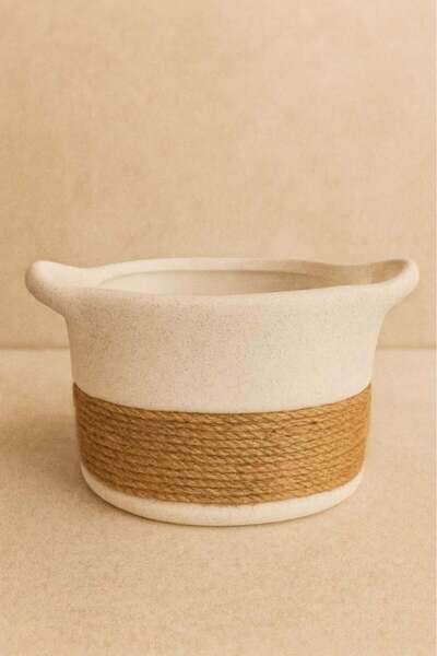Oss elhetraf وعاء سيراميك مزين بحبل خيش للديكور الريفي