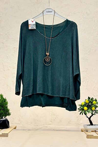 sahnemoda Plain Pattern Glittery Pendant Double Imported Blouse