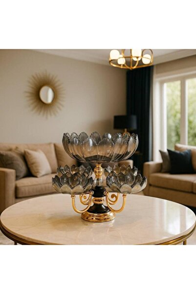 Oss elhetraf طبق تقديم ثلاثي قزاز أكرستالي فاخر مع قاعدة ذهبية – ديكور وطقم ض...