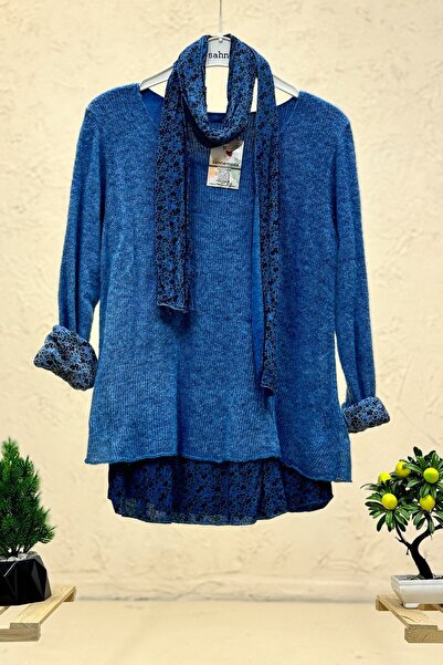 sahnemoda Crinkle patterned scarf mohair sweater