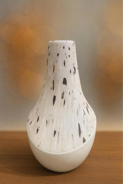 Oss elhetraf مزهرية ديكور سيراميكية بتصميم تيرازو عصري باللونين الأبيض والرمادي