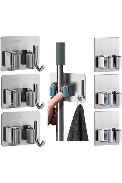 Zalcoon حامل ممسحة ومكنسة جداري مكون من 6 قطع