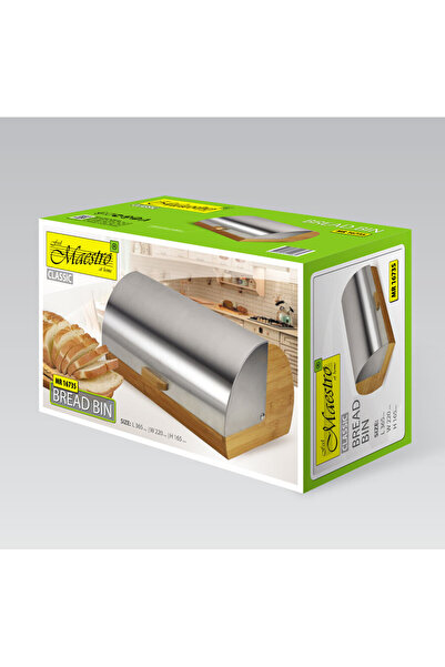 Maestro Bread storage box, Stainless steel sliding lid, 37 x 22 x 17 cm, Brown-Silver