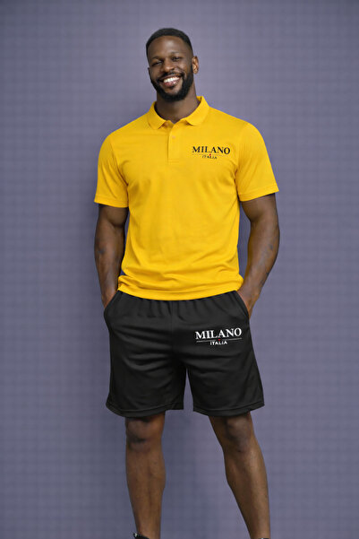 NOFLEN طقم شورت ميلانو مطبوع للرجال ذو ياقة بولو