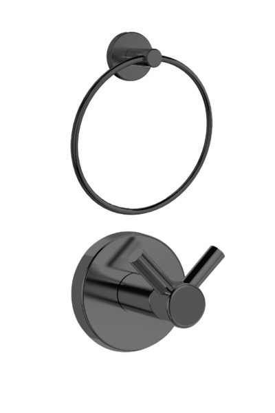 Ahlez طقم إكسسوارات الحمام من دولتشي يتضمن علاقة مزدوجة سوداء وحامل مناشف دائري