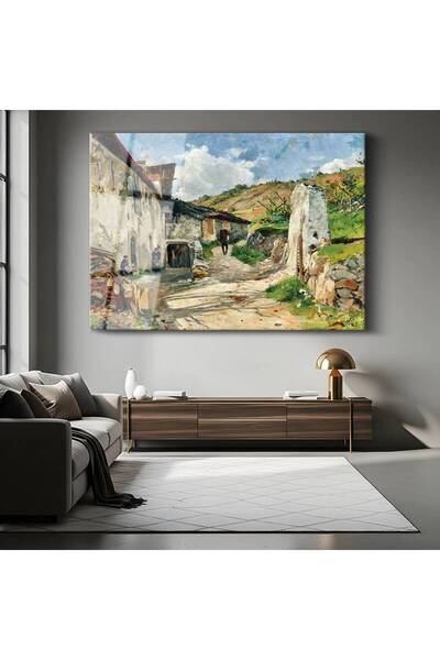 gurbaart Carlos de Haes Köy Yolu Kırsal Manzarası Temperli Cam Modern Sanat T...
