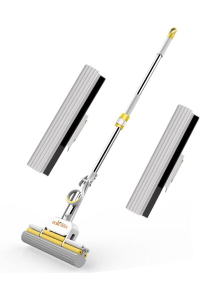 Zalcoon PVA Sponge Mop 33cm, Telescopic Handle Quadruple Roller