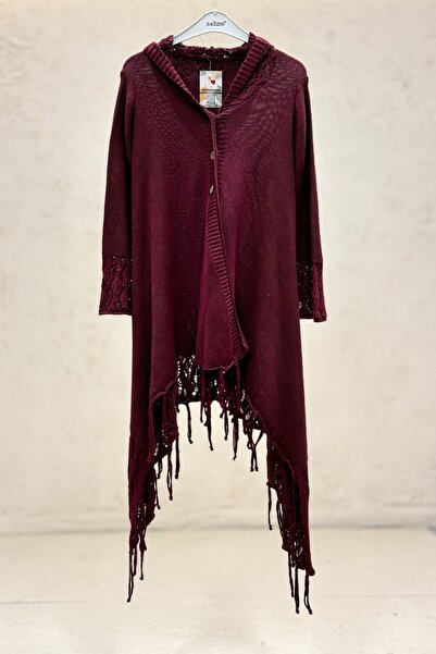 sahnemoda Hooded skirt with tassels Lace-Like Knit organic knit cardigan