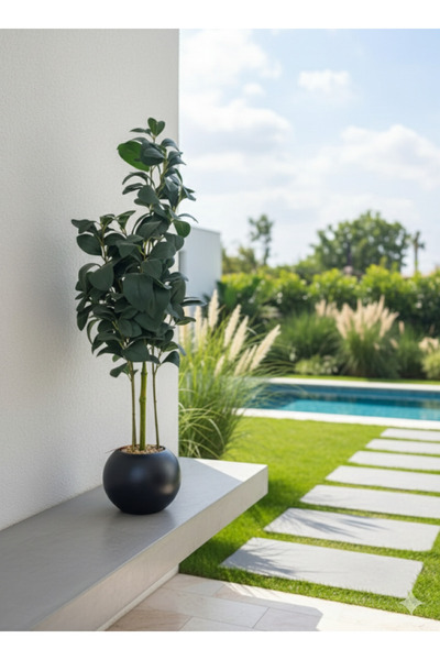 Oss elhetraf نبتة ديكور صناعية بأصيص كروي أنيق باللون الأسود