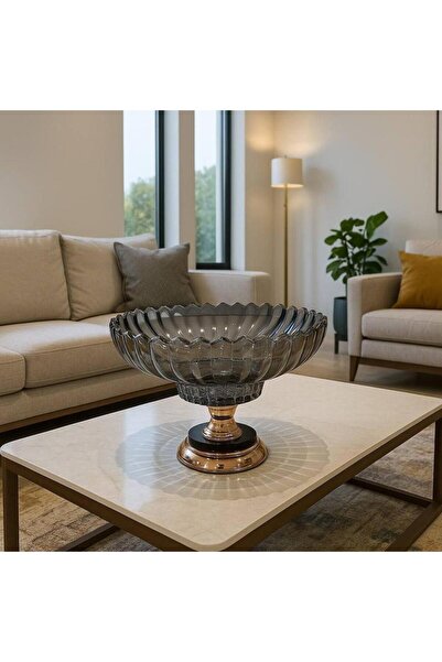 Oss elhetraf صحن ضيافة قزاز أكرستالي محفّر فاخر بقاعدة ذهبية