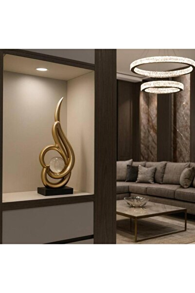 Oss elhetraf A sleek, decorative fiber sculpture with a glass ball – 29 cm tall, gold color