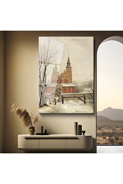 TosbArt H.F. Koekkoek Kış Kilisesi 1863 Tarihi Temperli Cam Tablo Sanat Tablo...