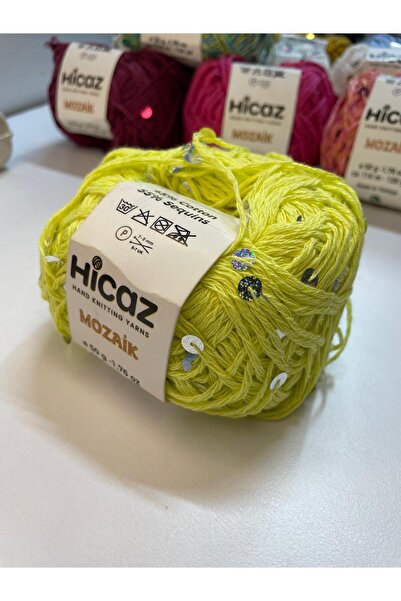 HİCAZ YARN %100 COTTON(PAMUK) LİMON SARISI 3-6 MM PULLU ÖRGÜ &ÇANTA İPİ . YUM...