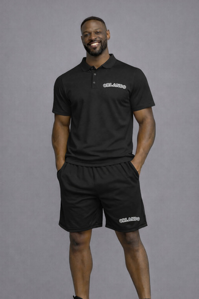 NOFLEN طقم شورت أورلاندو مطبوع للرجال ذو ياقة بولو
