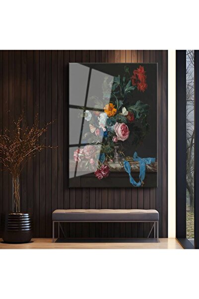 TosbArt Jan van Huysum Renkli Çiçek Sanat Kompozisyonu Temperli Cam Tablo San...