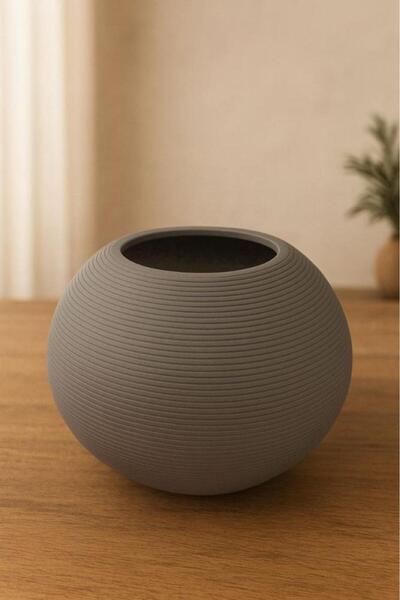 Oss elhetraf تحفة ديكور رمادية محزّزة – مجسم دائري مودرن للطاولات والرفوف