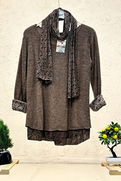 sahnemoda Pulover din mohair cu eșarfă cu model crocant