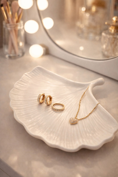 Homesinti Handmade Stone Powder Ginkgo Leaf Jewelry Dish White Stylish Vanity...