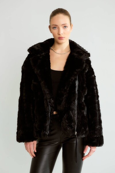 cemo Asimetrik Fermuarlı Peluş Kürk Ceket