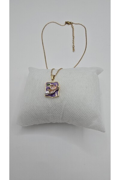 NO NAME Stainless Steel Gold Color Vintage Purple Color Flower Detail Pearl S...