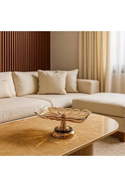 Oss elhetraf صحن ضيافة قزاز أكرستالي بتصميم موجات – قاعدة ذهبية فاخرة