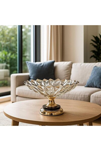 Oss elhetraf A luxurious geometric crystal glass plate with a gold base — mod...